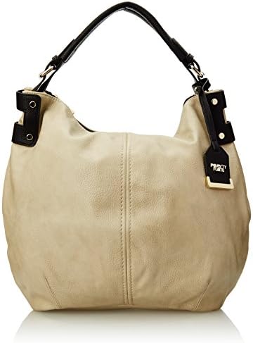 POVERTY FLATS by rian Faux Leather Hobo, Cement/Black, One Size
