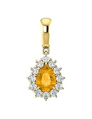 18K Yellow Gold 7.00x5.00mm Pear Cut Citrine and Diamond Pendant -- LIFETIME WARRANTY