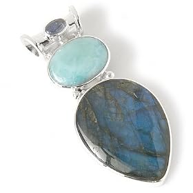 Sterling Silver Labradorite, Larimar, & Tanzanite Pendant w/ Chain by 