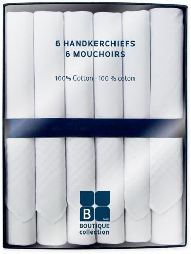 6 Pack Premium White Cotton Handkerchiefs By Boutique Collection