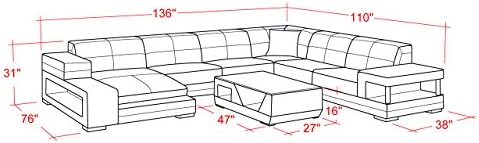 Modern Sectional Sofa - Black & Snow White Italian Leather