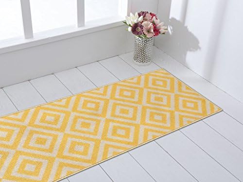 Rubber Backed 20" x 59" Trellis Squares Yellow &amp; Ivory Non-Slip Runner Rug Milldia Milano Collection Area Rugs MIL5009-2X5