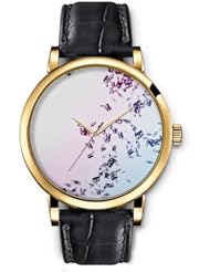 SPRAWL Aanalog Fashion Series Gold Ladies Watches of Genuine Black Leather Strap,Unique Wrist Watch for Women Girls Designed with World of music
