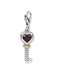 14k Yellow Gold Sterling Silver with Rhodilite Garnet Antiqued Key with Lobster Clasp Charm
