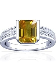 14K White Gold Emerald Cut Yellow Sapphire Womens Astrological Ring