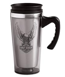 Harley-Davidson&reg; Upright Eagle Travel Mug. 16 oz. insulated stainless steel travel mug. Eagle graphic on front. 99359-09V