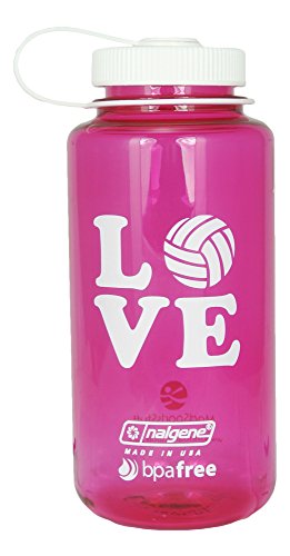 Nalgene Water Bottle (Neon Pink/White, Love Volleyball)