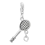 IMAGE OF Tennis Racket Classic Sterling Silver Clasp Pendant Charms Adjustable Fit For Men And Women