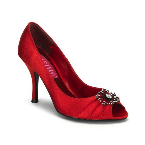 VIOLETTE-06, 3 1/2 Heel Peep Toe Puimp W/RS Ornament by Bordello Shoes