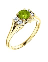 18K Yellow Gold 5.00mm Round Cut Peridot and Diamond Ring -- LIFETIME WARRANTY