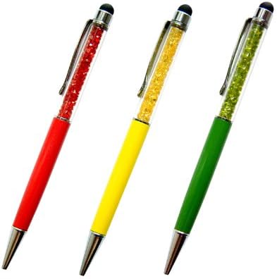 3pcs Pack 2 in 1 Multi Color Crystal Rhinestone Capacitive Stylus Touch Pen for iPhone 4 4S 5 5C 5S iPad 2 3 4 5 Samsung Note 3 Galaxy S4 Kindle Fire BlackBerry Nokia HTC/ 5.5 inch (red/yellow/greem)