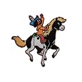 Yakari 7,7 cm * 7,5 cm B�GELBILD AUFN�HER APPLIKATION Pferd kleiner Donner Pony schwarz wei� Freund Indianer Cowboy Junge Indianderjunge Sioux Pr�rie Kinder Kind Figur Figuren Western Feder im Haar Patch