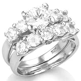 Cubic Zirconia Silver Wedding Ring Set - size 6