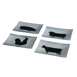Set of 4 Glass Plates with Silhouette Animal Images