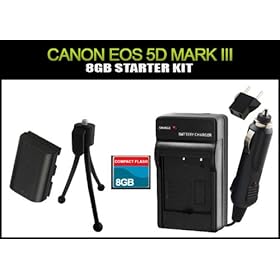 8GB Compact Flash Starter Kit for Canon EOS 5D Mark III DSLR Camera includes Charger + LP-E6 Battery + 8GB CF (Compact Flash) Memory Card