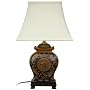 Asian D�cor Accent - 22" Ming Ceramic Spice Jar Oriental Lamp w/ Pagoda Shade - JCOX 695