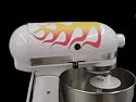 Classic 33 Single Large Flame Decal Cover Kit red, orange, and yellow with blue trim, designed to fit all KitchenAid stand mixers, including Artisan, Ultra Power, 4, 5, 6 qt quart mixers, without accessory interference. ELIGIBLE FOR FREE SUPER SAVER SHIPPING ON ORDERS OVER $25