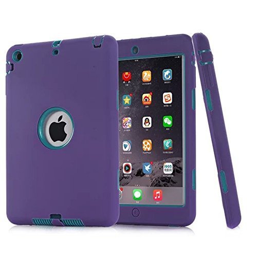 Ipad Mini Case, H&T(TM) Unique Silicone Design Soft Ipad Mini 3 In1 Hybrid Shockproof Protective Cover Case for Apple Ipad Mini 3/ 2/ 1 (Purple)