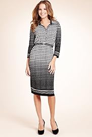 Open Neck Collar Geometric Print Shirt Dress with Belt