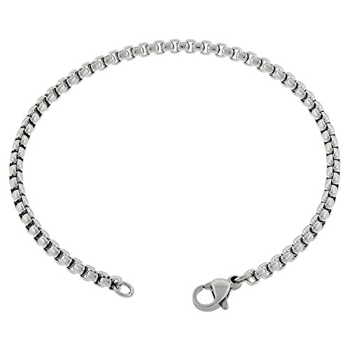 Women's Box Rolo 3mm Chain Anklet Silver 316l Stainless Steel (7in - 14in)
