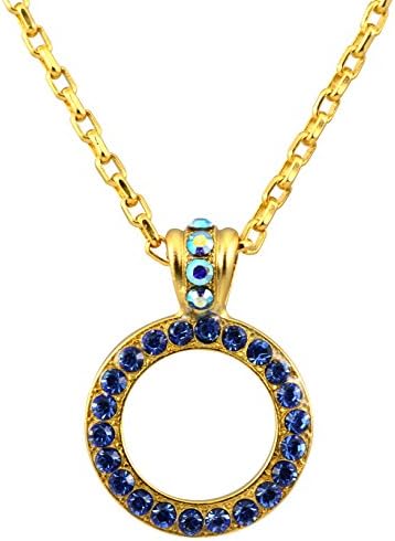 Mariana Gold Plated Swarovski Crystal Circle Pendant Necklace in Blue Crystal