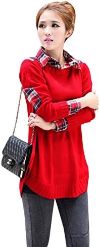 Hole Tide Women's Plaid Collared Sweater Jumper Red Size US 8