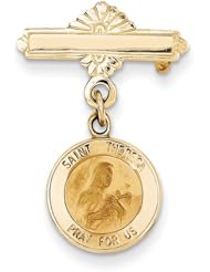 14k Yellow Gold Saint Theresa Medal Pin