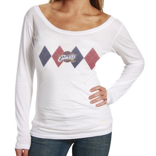 Cleveland Cavaliers Ladies White Argyle Long Sleeve Premium T-shirt (X-Large)