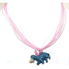 Adorable Eeyore & Piglet Ride Charm Necklace on Pink Tulle & Cotton Cord