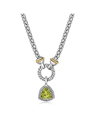 18K Yellow Gold and Sterling Silver Trilliant Peridot Style Popcorn Necklace