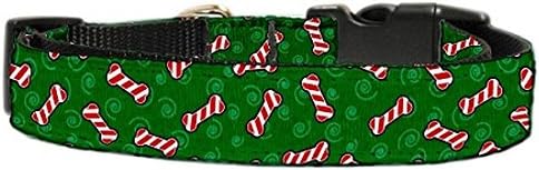 Mirage Pet Products Candy Cane Bones Nylon Ribbon Collar for Dogs, Medium