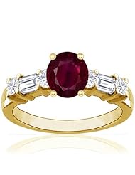 14K Yellow Gold Oval Cut Ruby Ring With Sidestones