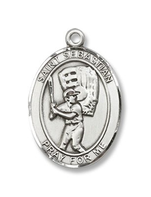 St. Sebastian Sport Baseball Sterling Silver Medal with 18″ Sterling Chain Patron Saint of Atheletes