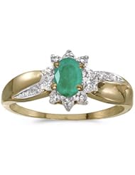 10k Yellow Gold Oval Emerald And Diamond Ring