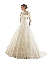Long Sleeves Lace Applique Satin/Tulle   Ball Gown Wedding Party Dress 