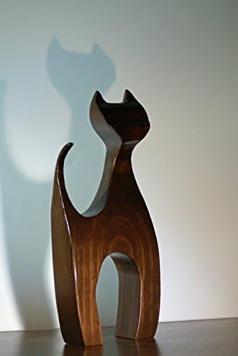 Wooden Cat Statue Handmade Figurine