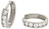 10k White Gold Hoop Earrings w/ CZ Stones, 1/2 (13mm) diameter