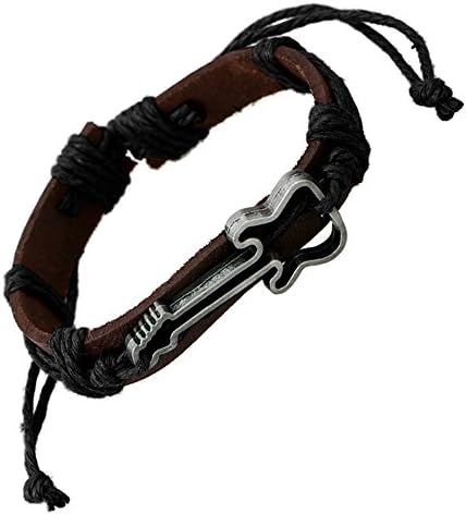XKMJT Vintage Hand Made Leather Wrap Rope Mens &amp; Womens Guitar Bracelet (Black line )