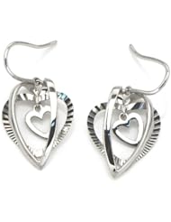 14K Italian White Gold Eternity Interlock Triple Hearts Fishhook Earrings, Women Jewelry in Gift Box