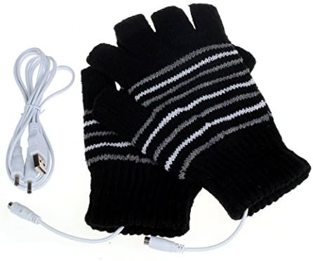 TAORE 5V USB Powered Heating Heated Unisex Plain Basic Fingerless Winter Gloves (Black)