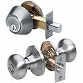 Master Lock BCCON0615 Biscuit Combo - keyed Entry Knobset with Keyed Alike Single Cylinder Nightwatch Deadbolt, with SilvaBond Antimicrobial Protected Finish, Stainless Steel/Satin Nickel