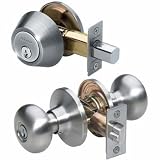 Master Lock BCCON0615 Biscuit Combo - keyed Entry Knobset with Keyed Alike Single Cylinder Nightwatch Deadbolt, with SilvaBond Antimicrobial Protected Finish, Stainless Steel/Satin Nickel