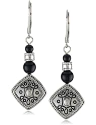 Napier Silver-Tone Jet Textured Double Drop Earrings