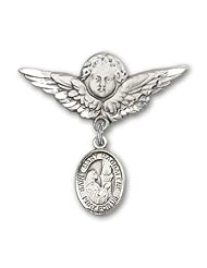 Sterling Silver Baby Badge with St. Mary Magdalene Charm and Angel with Wings Badge Pin