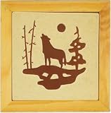 Wolf Stoneware Counter Or Table Hot Plate Dish Pot Holder With Natural Colors 7.5