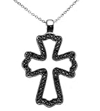 Black CZ Open Gothic Cross Pendant Necklace
