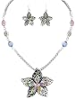 Multi Colored Crystal Flower Necklace and Earrings Set Fashion Jewelry