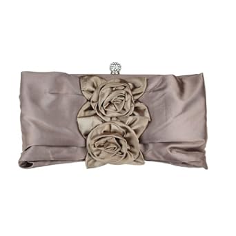 Artwedding Oblong Crinkled Satin Clutch Bag with Center FlowerOne Size