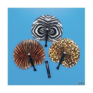 12 Wild Animal Print Paper Fans