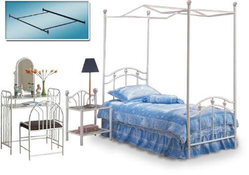 White Twin Princess Bed Frame, Canopy Frame, White Night Stand & White Vanity